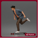 Man Riding Skateboard In Open Short Sleeve Shirt Pants And Sneakers