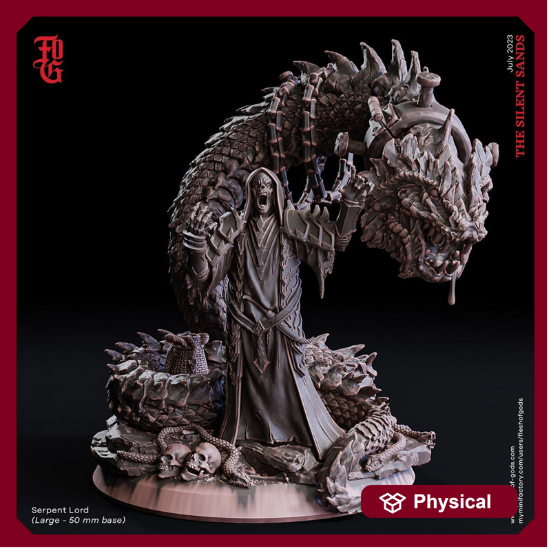 Serpent Lord Undead Lich | 28mm, 32mm, 54mm, 75mm, 100mm Scale Resin Miniature | Flesh of Gods | Dungeons and Dragons | - Only-Games