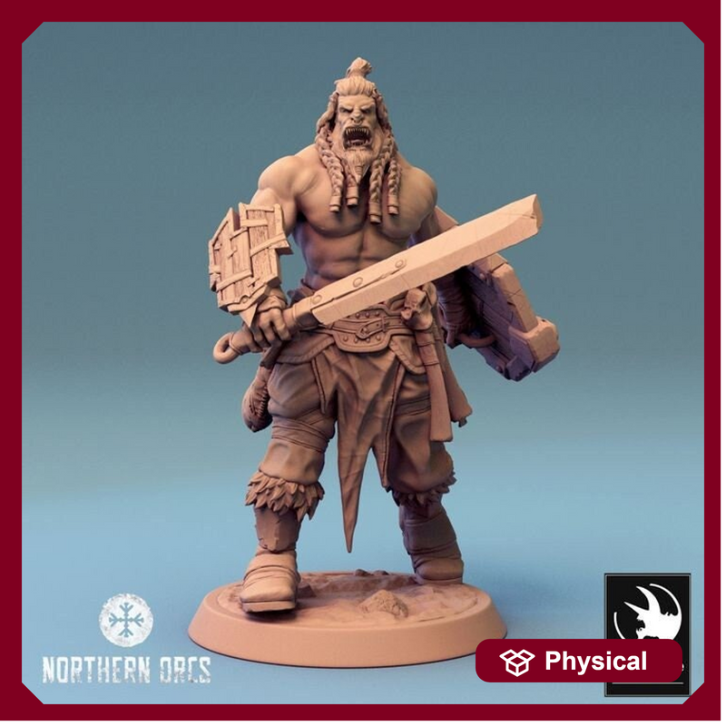 Orc Fighter Barbarian Warcry Sword and Shield, Half-Orc | Scales: 28mm,32mm , 54mm,75mm,100mm  Megaboss | Dungeons & Dragons 5e | Pathfinder - Only-Games