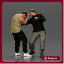Asian Man in Casual Hoodie and Cargo Pants Defending Against Attack in Intense Fight