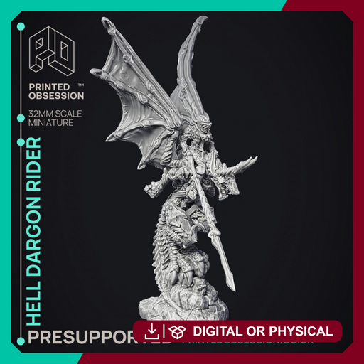 Dragon Rider - Large Dragon - PRESUPPORTED - Hell Hath No Fury - 32mm Scale - Only-Games