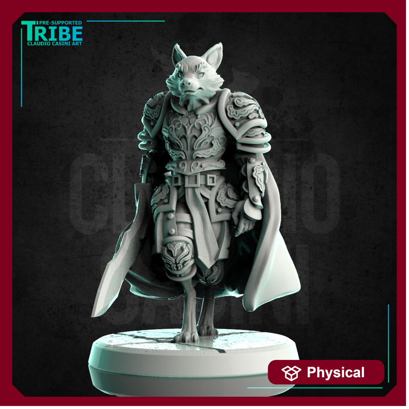 (0244) Male fox folk warrior cleric with a complete armor and a sword - Only-Games