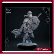 Human Paladin Fighter Sword & Shield | Miniature | 28mm, 32mm, 54mm,75mm, 100mm Scales | Pathfinder Figure | DnD | Figurine unpainted | - Only-Games