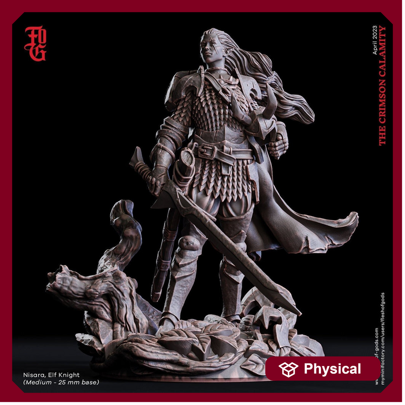 Female Elf Fighter Battle Master, Ranger Paladin PC NPC | 28mm, 32mm,54mm, 75mm,100mm Scale Resin Mini | Dungeons and Dragons| Flesh of Gods - Only-Games