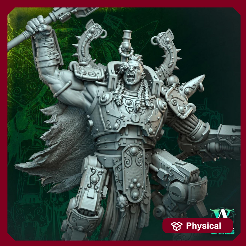 Sci-Fi Orc Warlord Miniature | Cybernetic Armored Commander with Axe | UNPAINTED Resin Wargame Figure - Only-Games