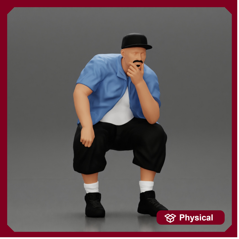 Fat Gangster sitting and thinking
