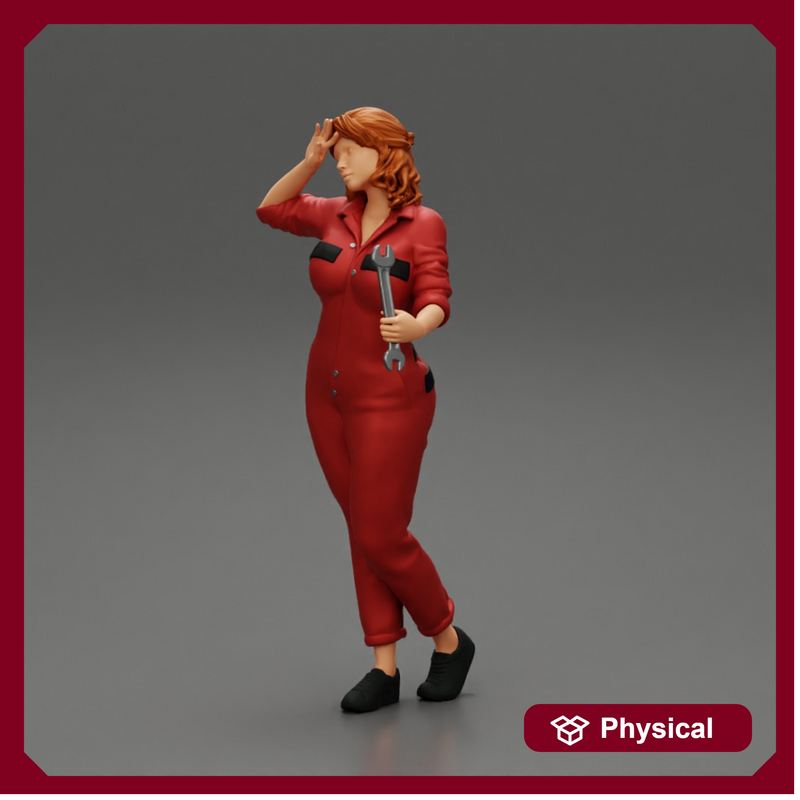 Tired woman mechanic holding a spanner