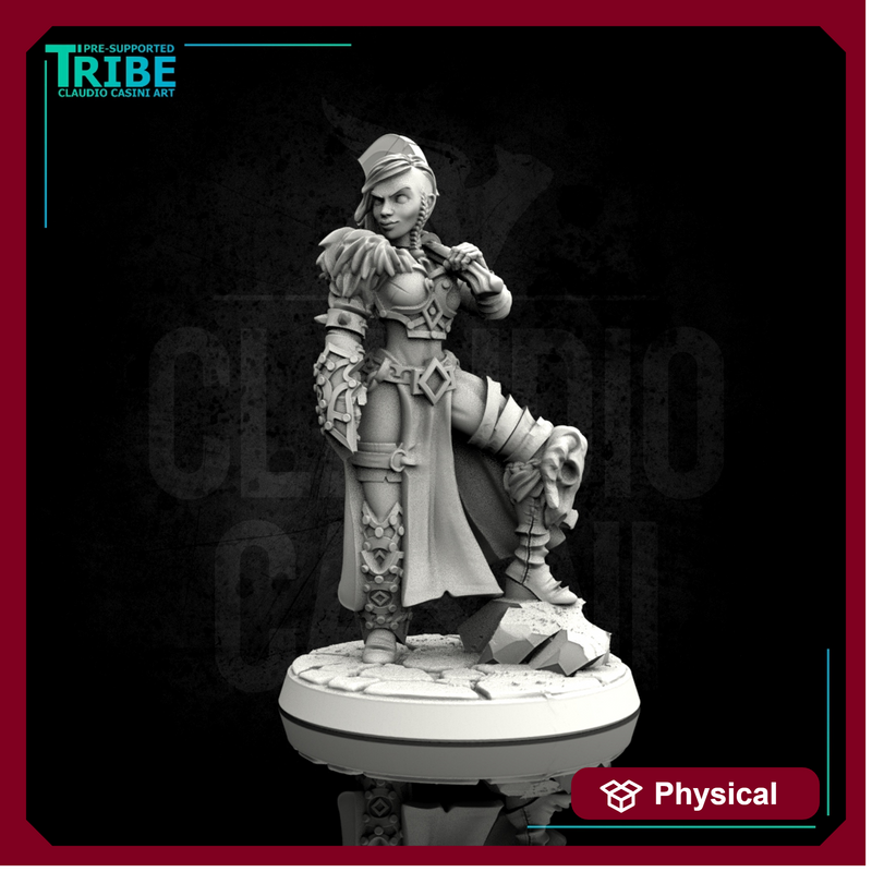 (0071) Female human half-orc tiefling elf barbarian viking with axe