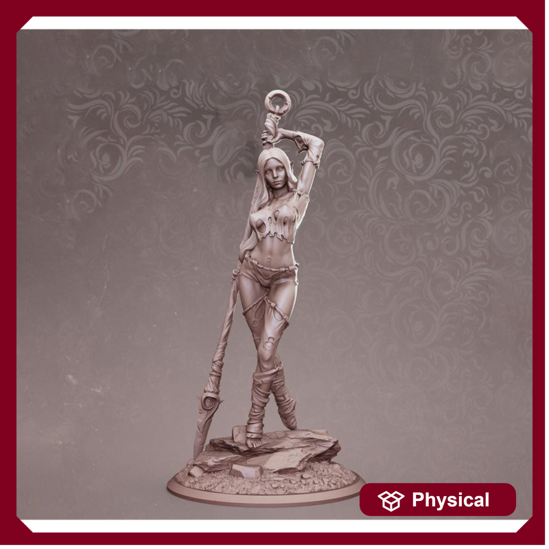 Elf Pinup Female Fighter Polearm master Gladiator PC or NPC | 28mm, 32mm Scales also 50mm, 75mm, 100mm | Dungeons and Dragons | Pathfinder | - Only-Games