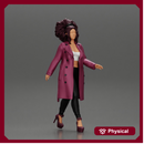 Stylish beautiful woman with curly hair in a fashion long open coat walks on the street