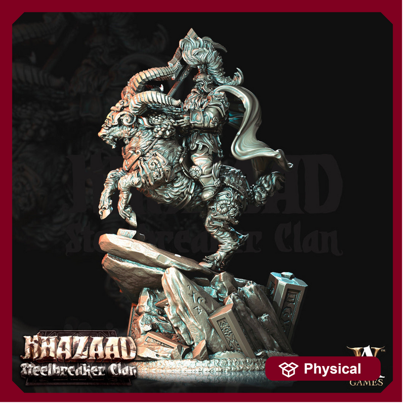 Dwarf Fighter Mounted on Ram | Scale 28mm, 32mm, 75mm | Resin Miniature | Dungeons and Dragons Pathfinder | Figure Painting | - Only-Games