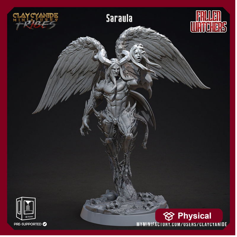 Saraula Fallen Angel Demon|28mm, 32 mm,54mm,75mm,100mm Scale |  Resin Miniature | Dungeons and Dragons | Pathfinder | D&D 5e | Clay Cyanide - Only-Games