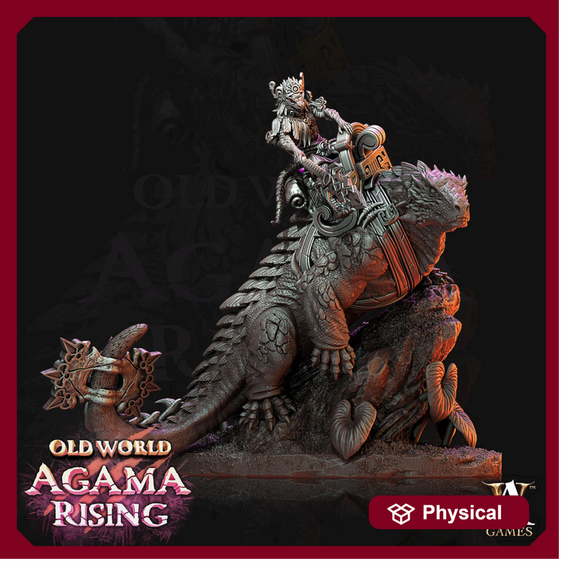 Lizardman mounted on Dinosaur  | 28mm, 32mm, Wargame Proxy Scales, 165mm long | Archvillain Games | Dungeons and Dragons 5e Pathfinder | - Only-Games