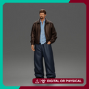 Standing In Leather Jacket Button Shirt Loose Trousers And Shoes