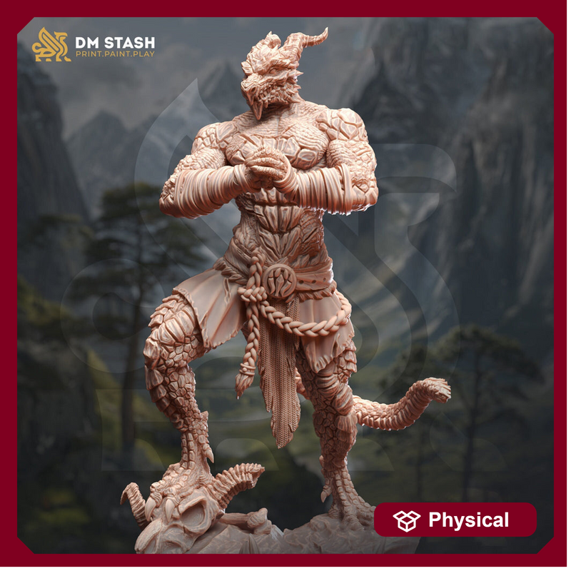 Dragonborn Monk, Fighter Pugilist PC NPC Miniature | 28mm, 32mm, 54mm, 75mm, 100mm Scales | Pathfinder Figure DnD | DM Stash | - Only-Games
