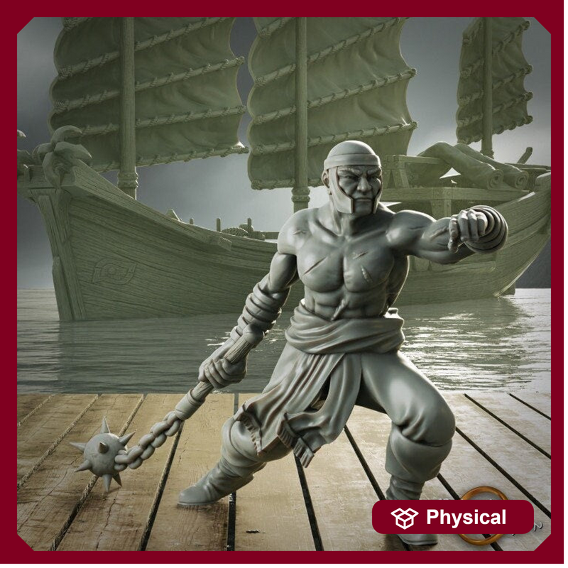 Swashbuckler Pirate Fighter Morningstar | Sea encounter | 28mm, 32mm,54mm,75mm,100mm Scales | Player Character D&D 5e Pathfinder Figurine - Only-Games