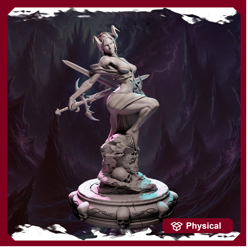 Female Tiefling Monk, Wizard Bladesinger PC NPC Unpainted Resin Miniature D&D 5e | NSFW Topless version | 28mm, 32mm,54mm,75mm,100mm Scales - Only-Games