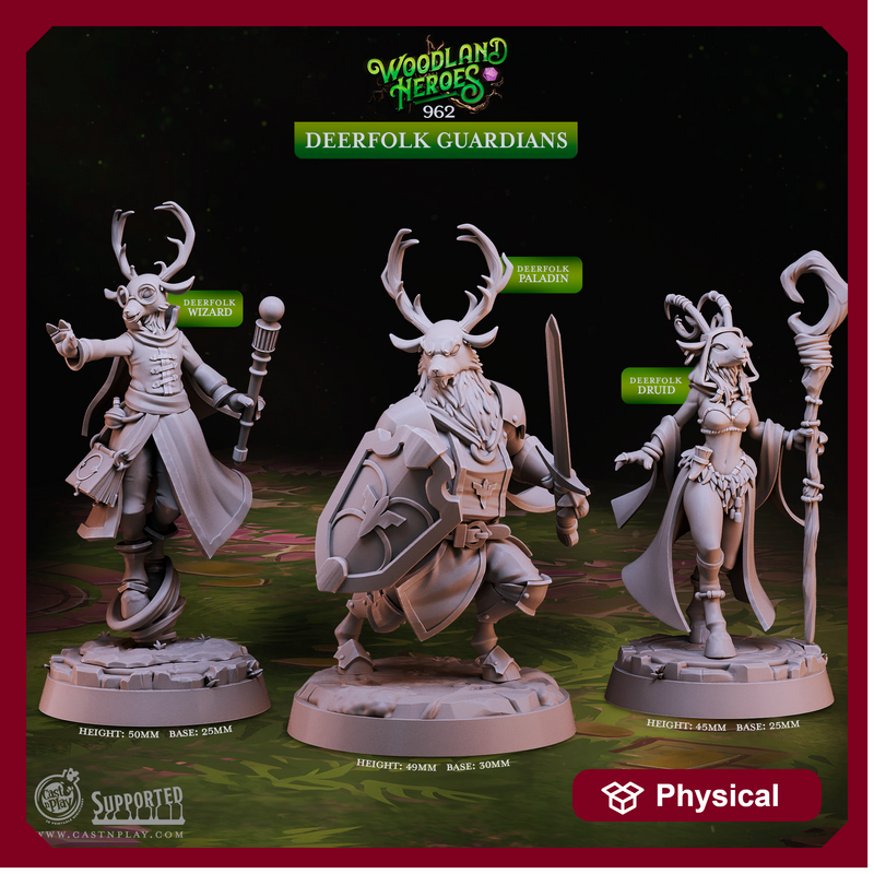 Deerfolk Guardians - Woodland Heroes - CastNPlay - Terrain Wargaming D&D DnD 28mm 32mm 40mm 54mm