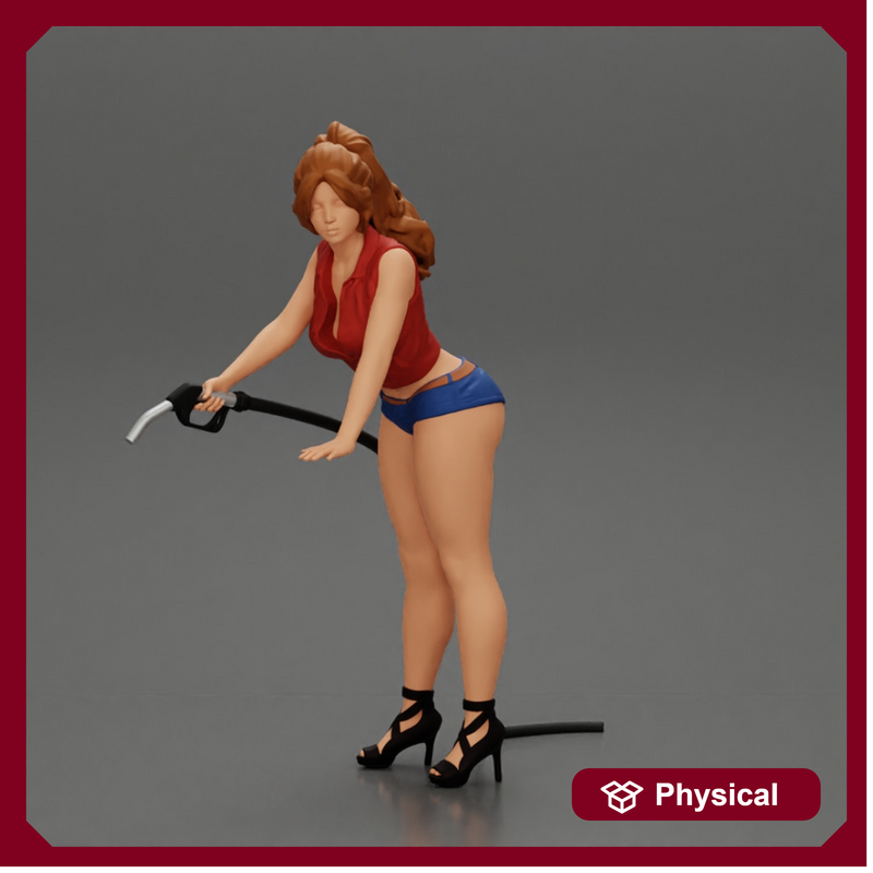 2 Sexy Girl in short putting gas in car at gasoline station