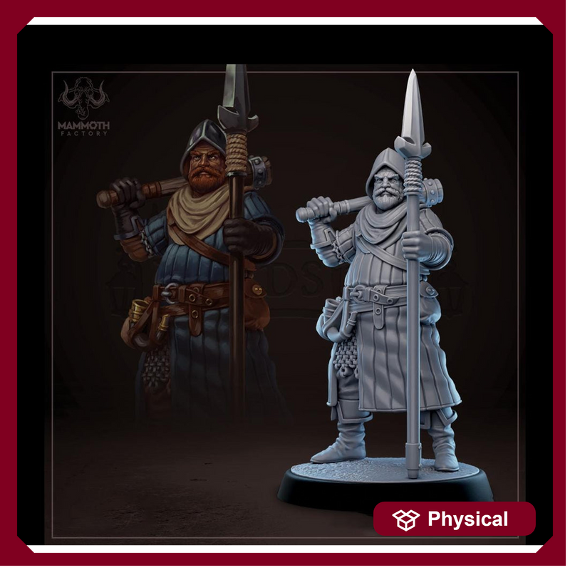 Human Male Fighter, Guard, Ranger with Polearm PC / NPC  | 28mm, 32mm,54mm,75mm,100mm Resin Miniature |Dungeons and Dragons |Mammoth Factory - Only-Games