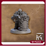 Female Dwarf Fighter Cleric with Axegun & Tower Shield, Helm | 28mm, 32mm, 54mm, 75mm Scale Miniature | Dungeons and Dragons | Artisan Guild - Only-Games