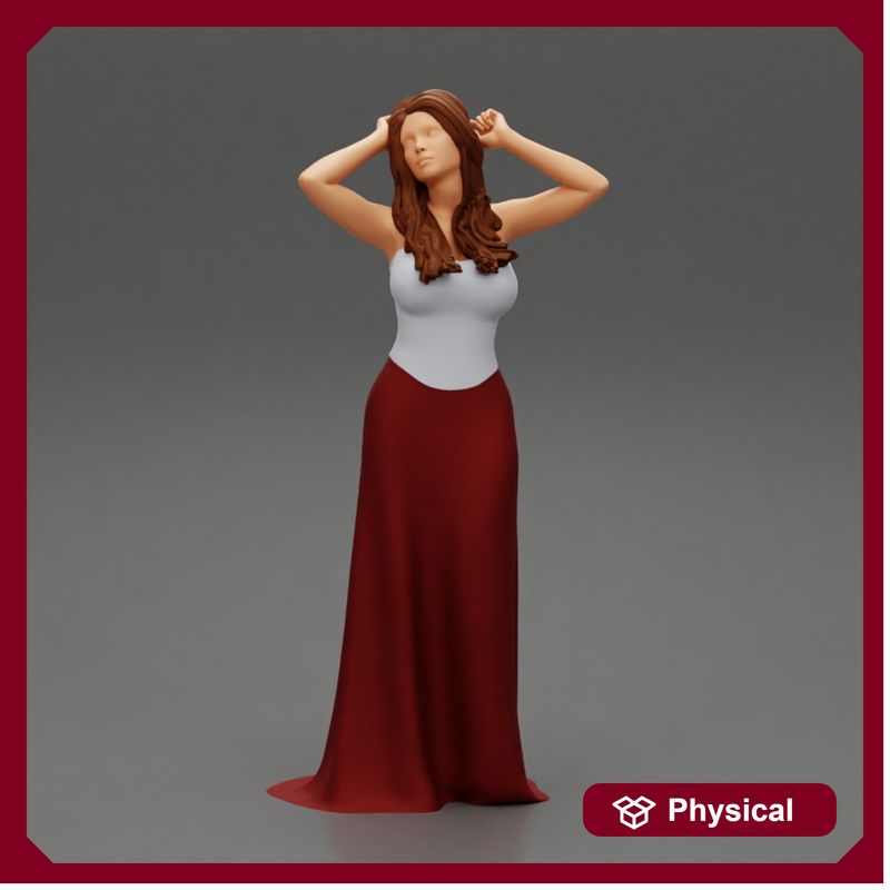 sexy girl in long dress with long hair standing
