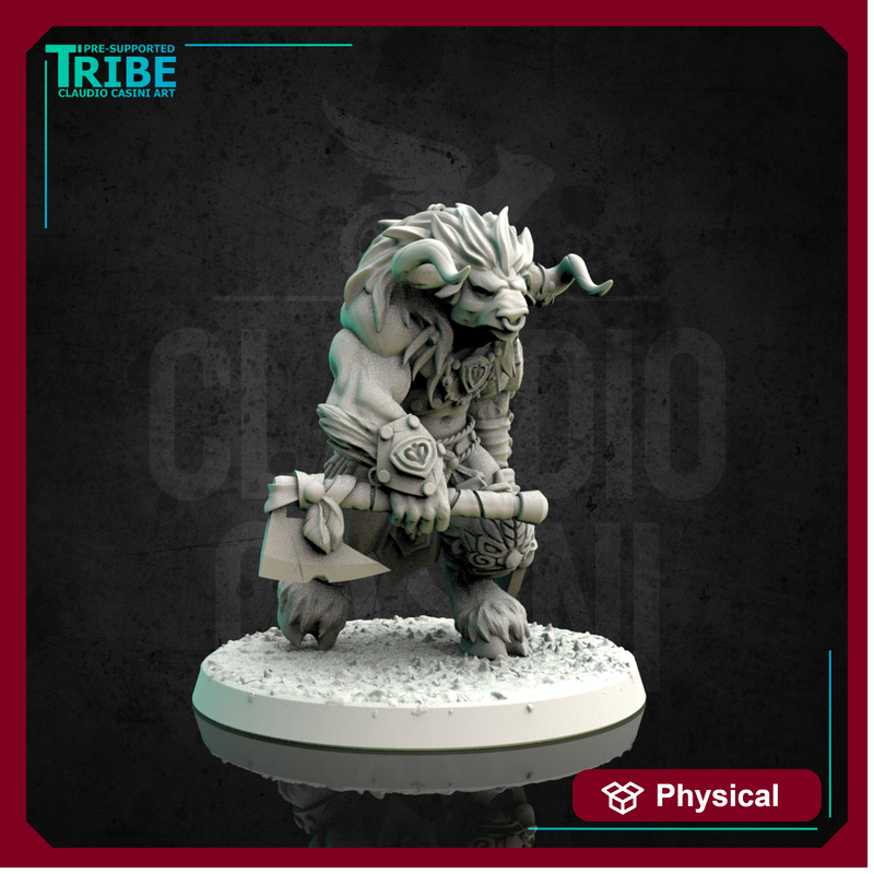 (L 0025) Male minotaur with axes + base (Large)