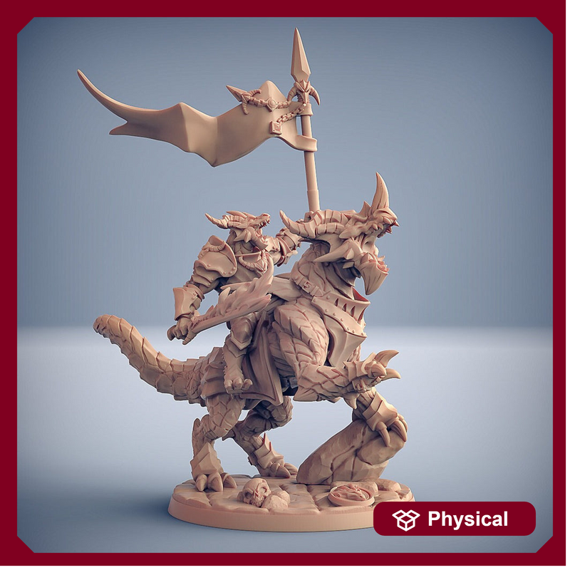 Dragonborn Knight Paladin Fighter Mounted on Dragonling | 28mm, 32mm, 54mm, 75mm Scale Resin Miniature | Dungeons and Dragons | Pathfinder | - Only-Games