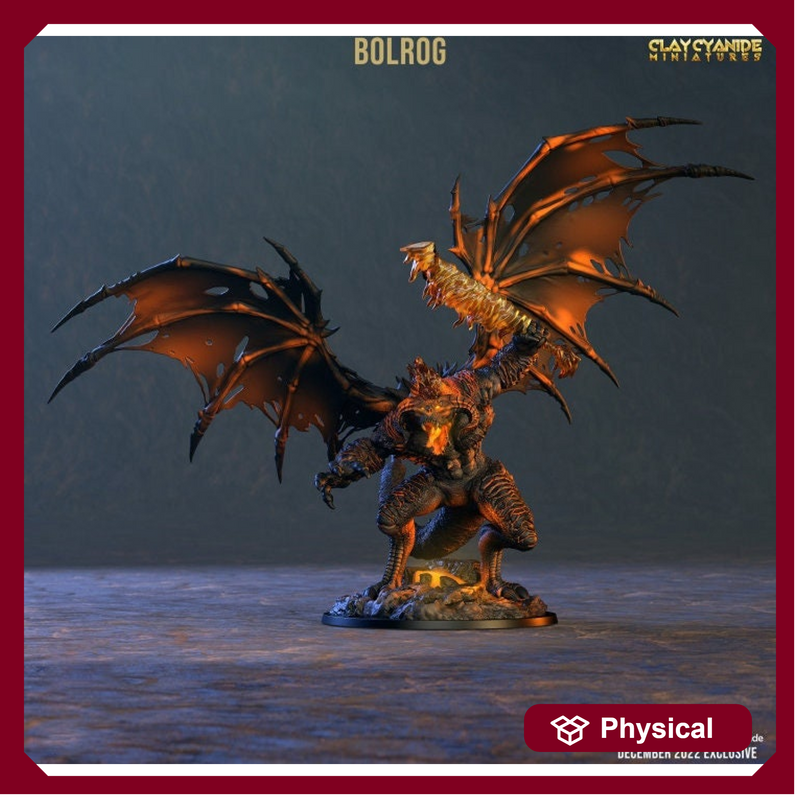 Bolrog Demon Devil Lord Pit Fiend | 220mm Tall top of wings | 3d printed | Dungeons and Dragons | Clay Cyanide - Only-Games