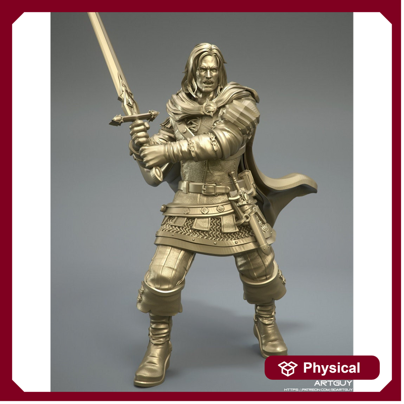 Human Ranger Fighter with Sword | Miniature | 28mm, 32mm, 54mm, 75mm, 100mm Scales | Pathfinder Figure | DnD | Figurine unpainted | - Only-Games