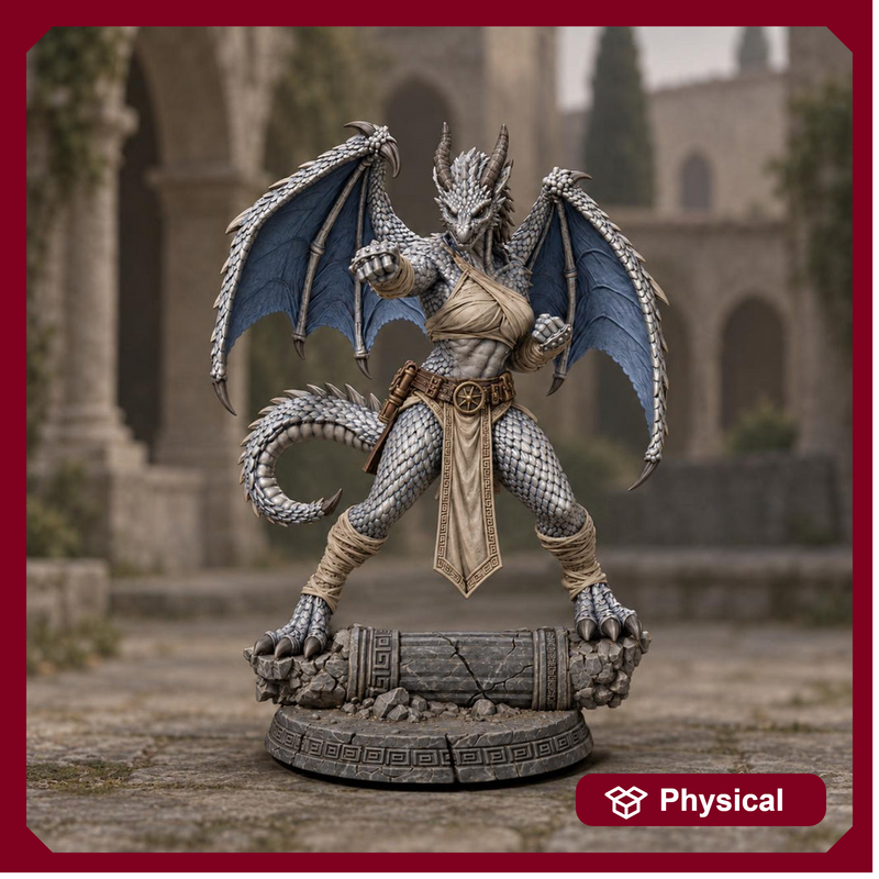 Female Silver Dragonborn Monk Miniature | Rhavelys Winged Open Hand Monk | UNPAINTED Resin DnD Pathfinder - Only-Games