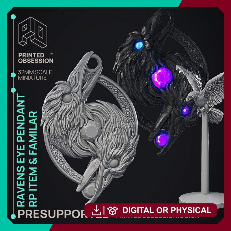 Ravens Eye Pendant - RP item & Familar - PRESUPPORTED - Illustrated and Stats - 32mm scale