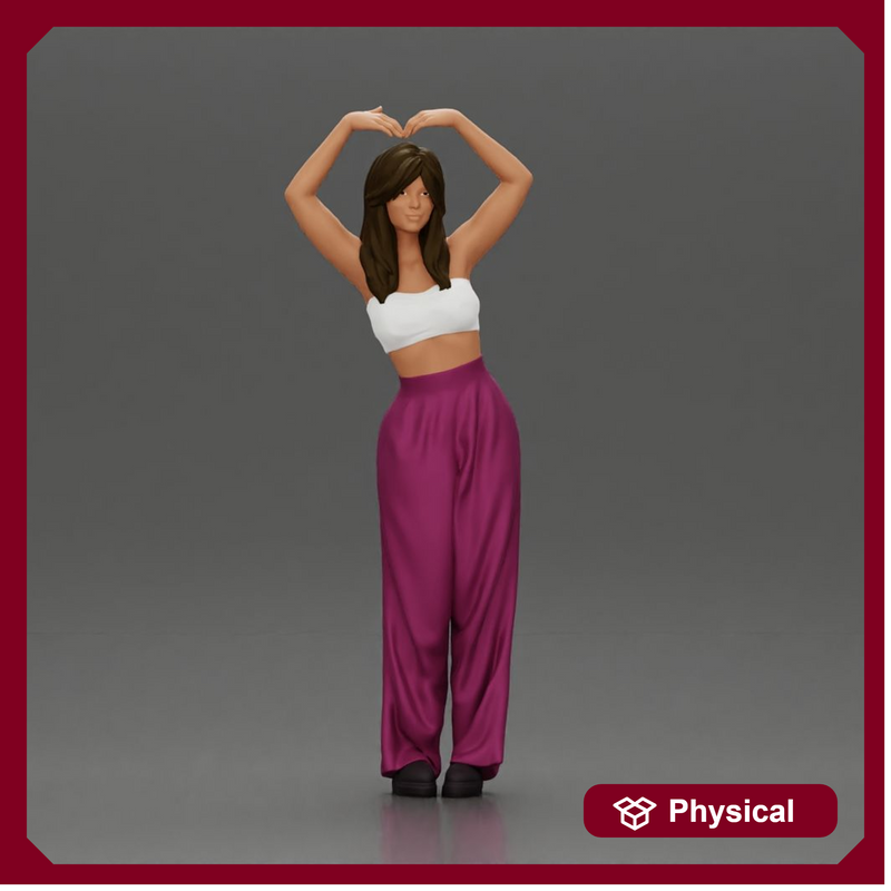woman striking a heart-shaped pose with joyful energy