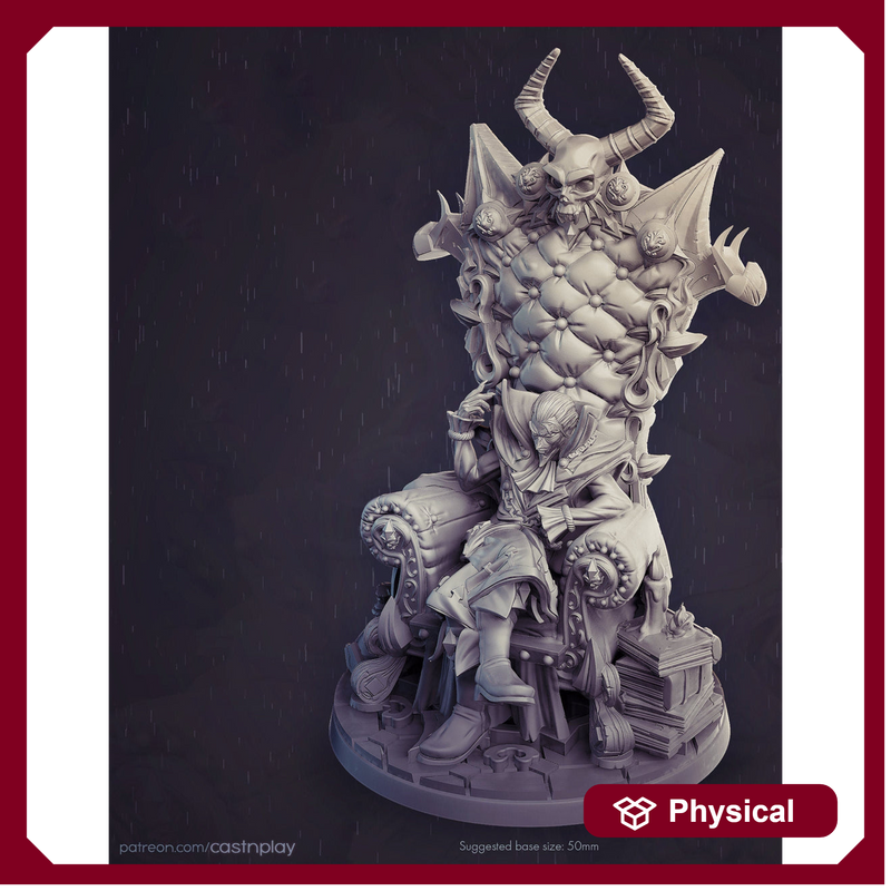 Vampire Lord Strahd on throne | 28mm, 32mm, 75mm Scale | Undead Dungeons and Dragons 5e Miniatures | Pathfinder | Figurine | DnD Mini | - Only-Games