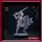 Human Paladin Fighter Sword & Shield | Miniature | 28mm, 32mm, 54mm,75mm, 100mm Scales | Pathfinder Figure | DnD | Figurine unpainted | - Only-Games