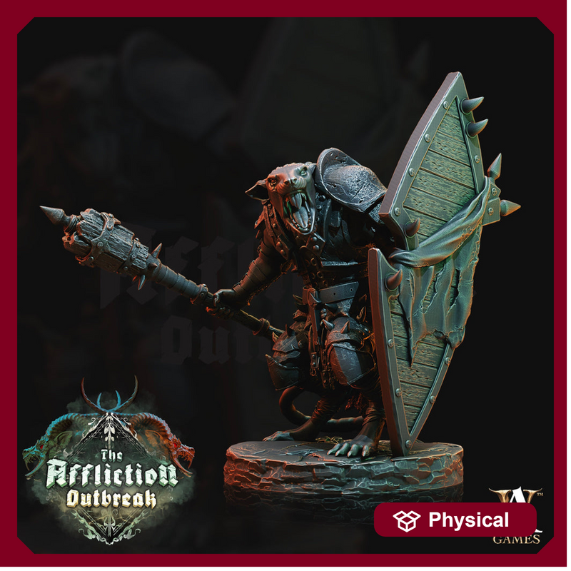 Wererat in Heavy Armor  Mace and Shield | Resin Miniature | D and D | 28mm /32mm/54mm/75mm/100mm Scales | Pathfinder ratfolk | D&D 5e | - Only-Games