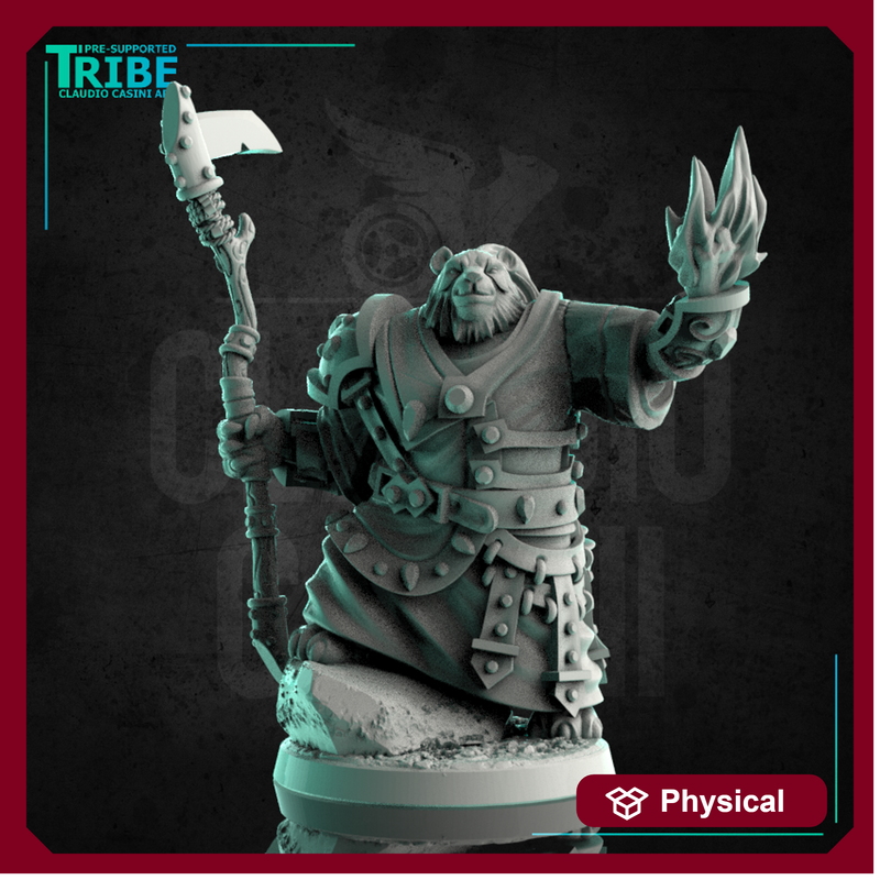 (0227) Male shaman panda folk with a magic club and spell
