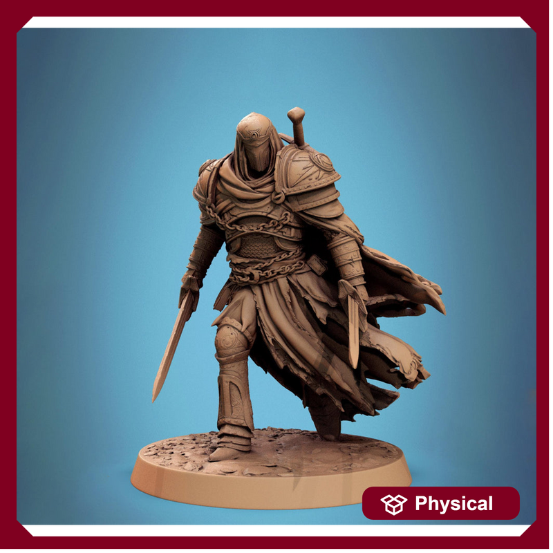 Paladin, Fighter, Two-Weapon Fighting Swords, DnD 5e Unpainted Miniature| 28mm, 32mm,54mm,75mm,100mm Scales| Dungeons & Dragons | Pathfinder - Only-Games