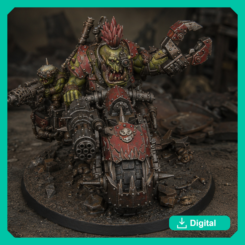 Skrappdakka Wazbike – Sci-Fi Orc Warlord Miniature | Scrap-Tech Tabletop Commander | Original Wargaming Model 120 x 92mm base
