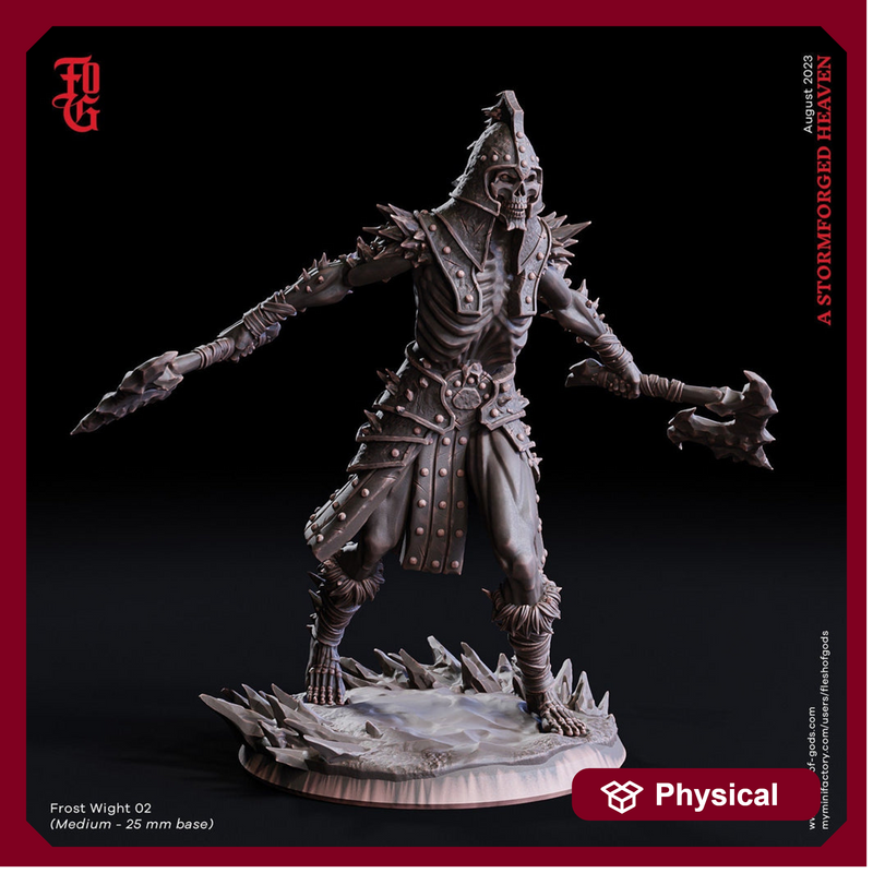 Undead Wight Death Knight Monster with 2 Axes Miniature | 28mm,32mm,54mm,75mm,100mm Scale |Figurine D&D 5e |Pathfinder Undead| Flesh of Gods - Only-Games