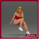 Confident Blonde Woman Sitting Gracefully in Red and Pink
