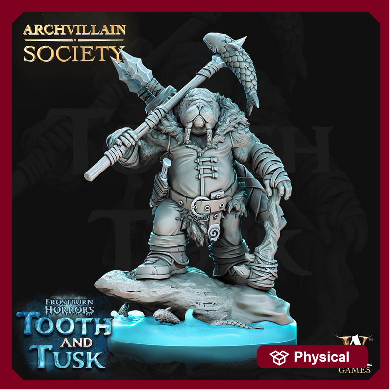WalrusFolk Fighter Ranger | 28mm, 32mm,54mm, 75mm, 100mm Scales | Dungeons and Dragons DnD 5e figure| Pathfinder | Archvillain Games - Only-Games