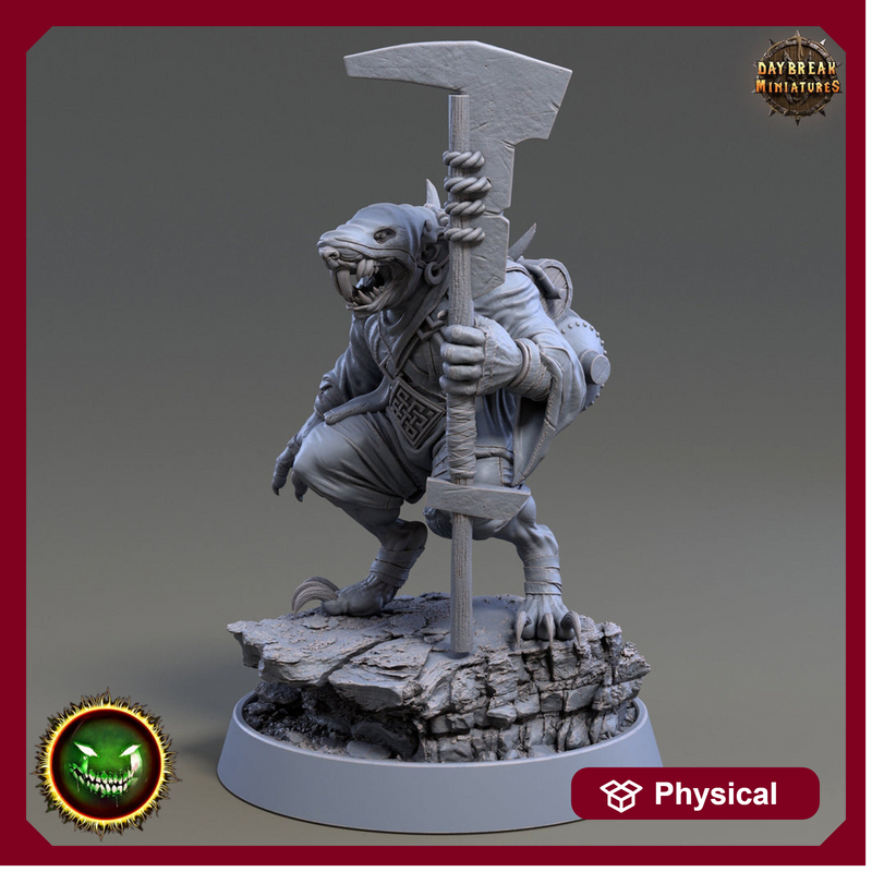 Wererat 2handed weapon , Ratfolk, Ratman |Resin| Dungeons and Dragons 5e | 28mm,32mm,54m,75mm Scales | Pathfinder D&D | Daybreak Miniatures - Only-Games