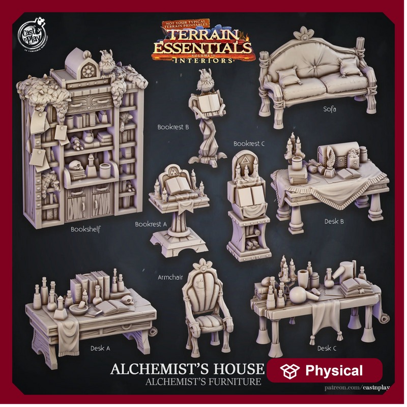 Alchemist's House Furniture Scatter Props Terrain | Solid Resin 28mm, 32mm| Dungeons &  Dragons 5e Miniature | Pathfinder RPG Tabletop DnD| - Only-Games