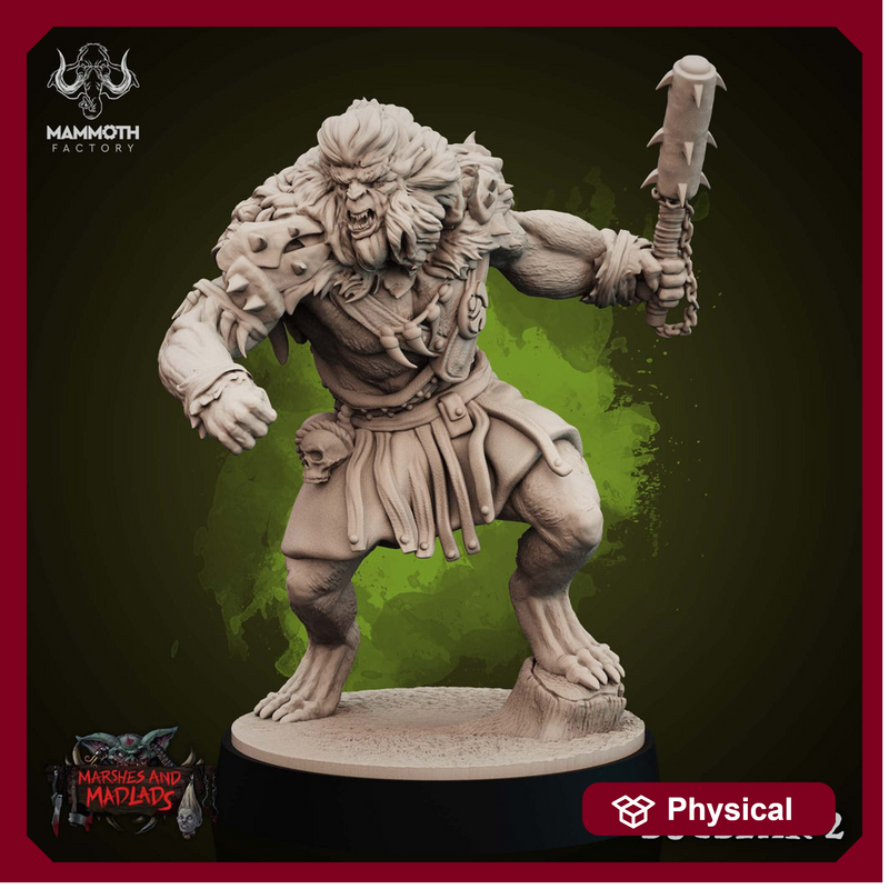 Bugbear Fighter Warrior Barbarian Mace | Scales 28mm,32mm,54mm, 75mm | Megaboss | Dungeons and Dragons |Pathfinder | Mammoth Factory - Only-Games