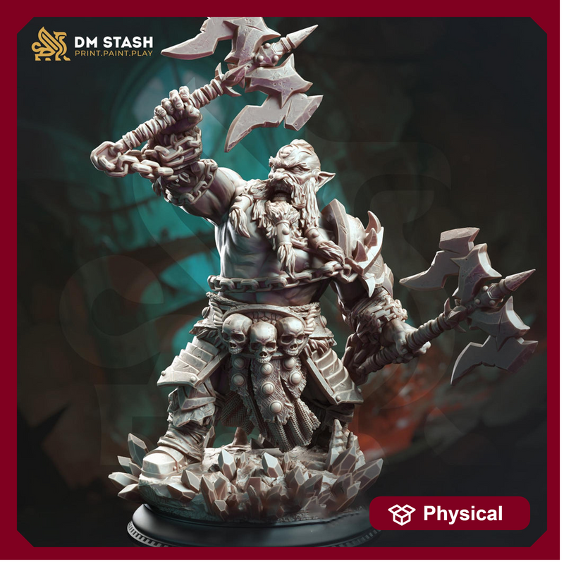 Dwarf Fighter Barbarian Dual Axes | Unpainted Miniature | 28mm, 32mm,54mm,75mm, 100mm Scales | Dungeons & Dragons 5e Pathfinder | DM Stash - Only-Games