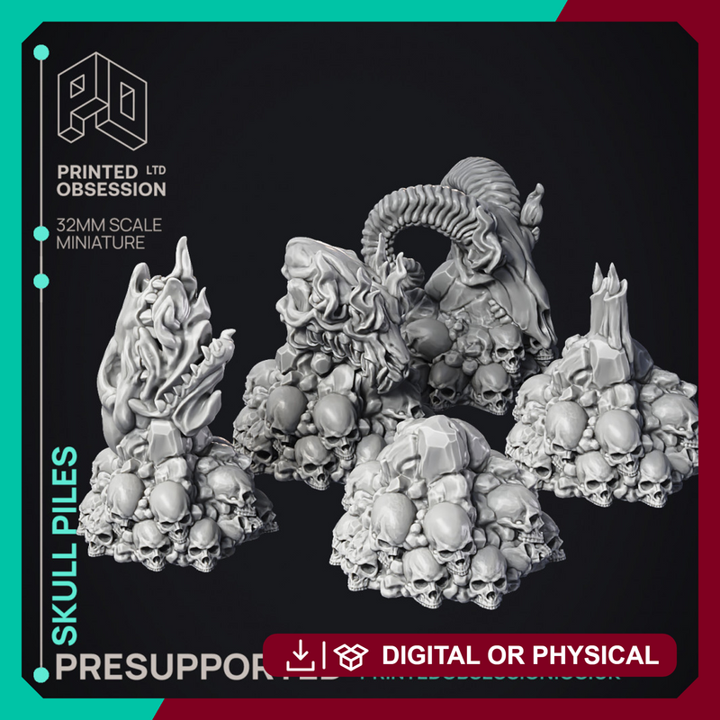 Skull Piles - Scatter Terrain - 9 Models - PRESUPPORTED - 32mm scale - Only-Games