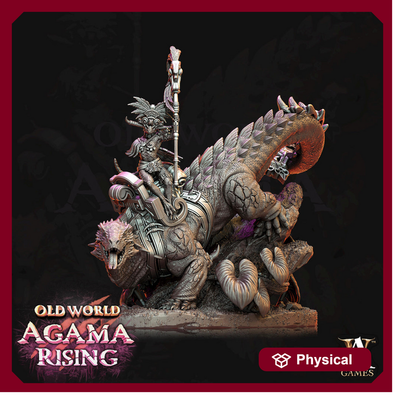 Lizardman mounted on Dinosaur  | 28mm, 32mm, Wargame Proxy Scales, 165mm long | Archvillain Games | Dungeons and Dragons 5e Pathfinder | - Only-Games