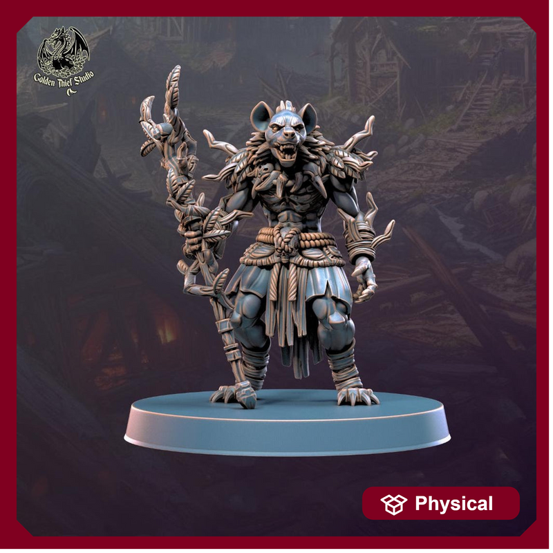 Gnoll Druid, Shaman, Cleric| Resin Miniature| Dungeons and Dragons | 28mm,32mm,54mm,75mm,100mm Scales | Pathfinder hyena humanoid | D&D 5e | - Only-Games