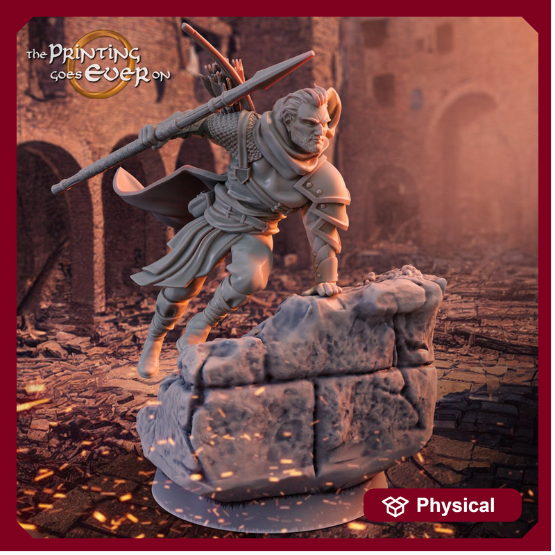 Human Ranger Fighter with Spear | Miniature | 28mm Scale | 32mm Scale | 75mm Scale |Pathfinder Figure | DnD | Figurine unpainted | - Only-Games